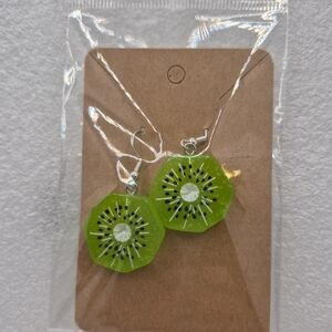 Playful Lime Green Kiwi Slice Necklace & Earrings Set